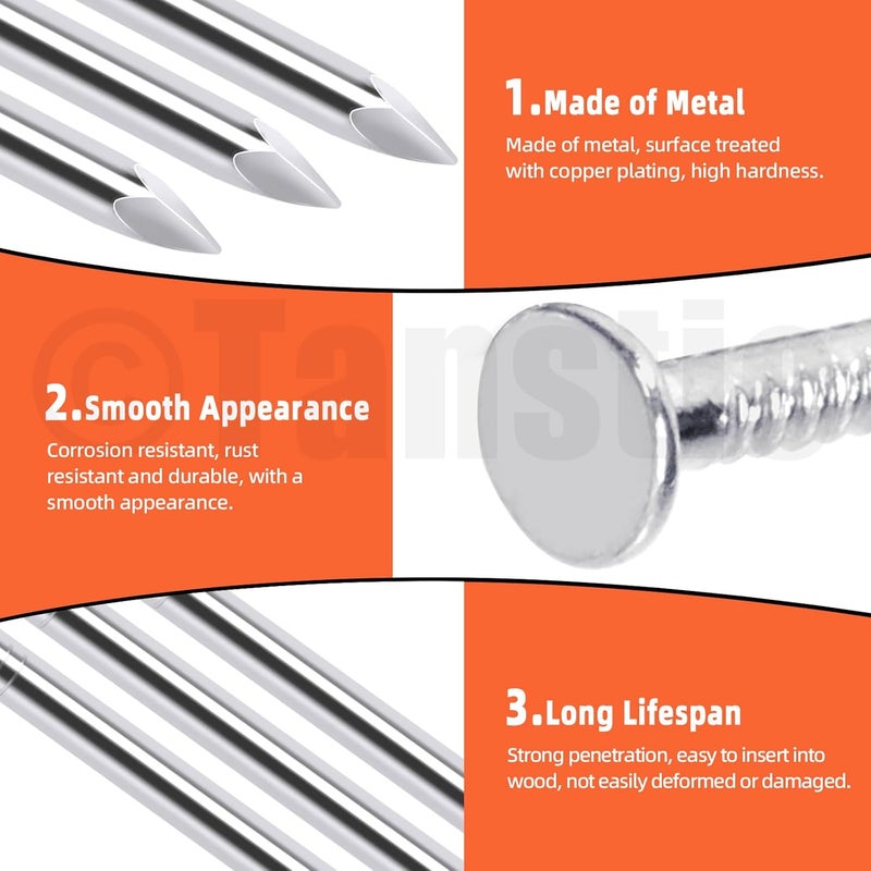 Tanstic 500Pcs 4 Sizes Hardware Nails Assortment Kit Finishing Nails Nails for Hanging Pictures Small Nails Wall Nails for Picture Hanging Woodworking(Silver) - Image 3